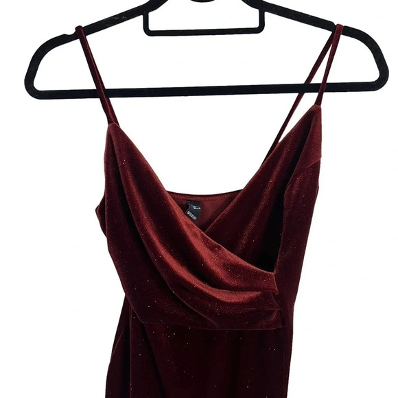 Windsor Red Sparkle Glitter Bodycon Dress Velour Draped V Neck Spaghetti Straps - Picture 3 of 5